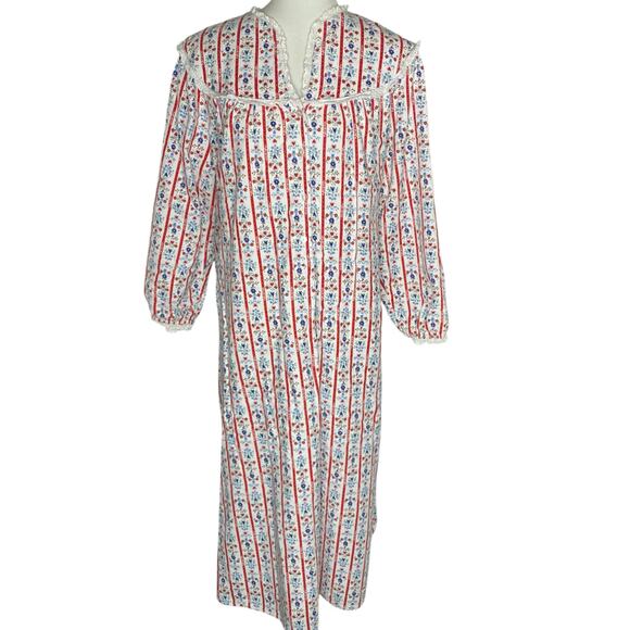 Lanz of Sazburg Long Flannel Nightgown White Red Eyelet Hearts XL Cottagecore - Picture 1 of 16